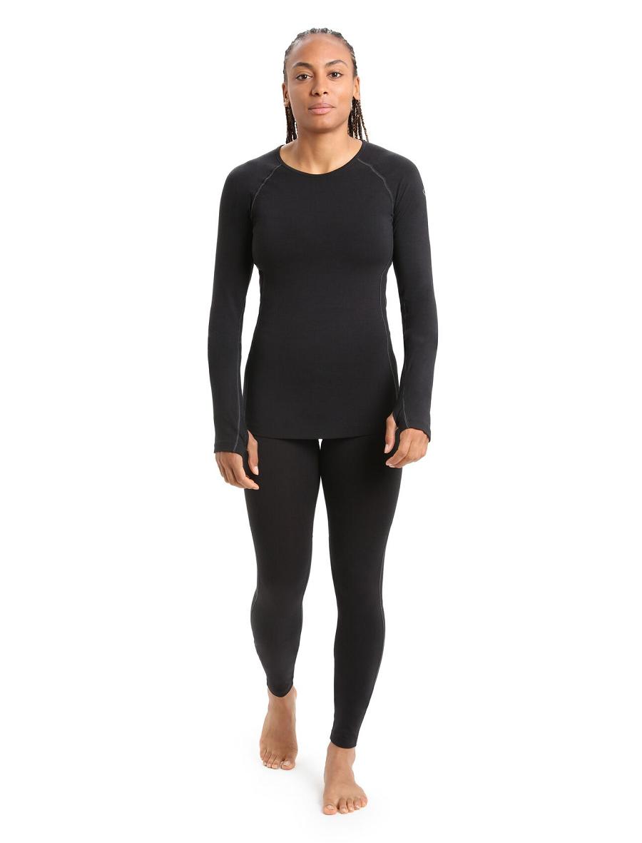 Black Women's Icebreaker BodyfitZone™ Merino 200 Zone Thermal Long Sleeve Crewe Top Base Layers | USA 1859PJJQ